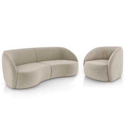 Sofá 4 Lugares Orgânico 318cm E Poltrona Zion M22 Veludo Bege - Mpozenato