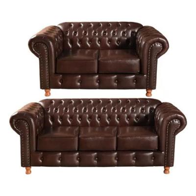Conjunto Sofás 2 E 3 Lugares Chesterfield Luís Xv Vintage Retrô Capitonê Couro Marrom