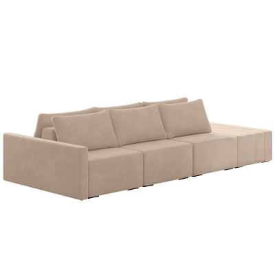 Sofá Ilha Modular Com Puff Para Sala Living 342cm Georgia K04 Veludo Bege - Mpozenato