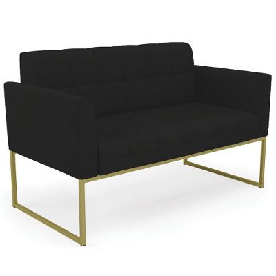Sofá Namoradeira Base Industrial Dourado Ana Linho Preto - Ibiza
