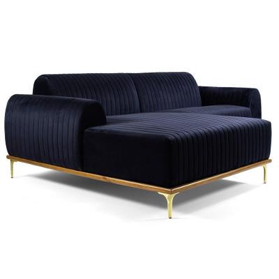 Sofá 320cm 5 Lugares Com Chaise Esquerdo Pés Gold Molino C-287 Veludo Marinho - Domi