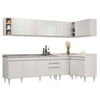 Armário De Cozinha Modulado De Canto 7 Peças Cp36 Com Pia Inox Branco - Lumil
