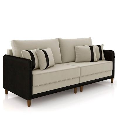 Sofá 3 Lugares Living 192cm Zoe K04 Veludo Bege/preto - Mpozenato