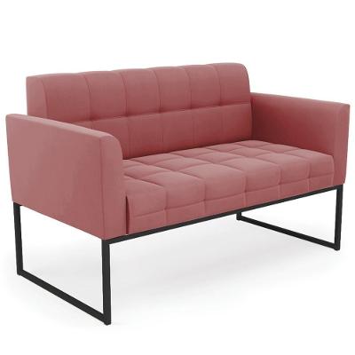 Sofá Namoradeira Base Industrial Preto Ana Suede Rosê - Ibiza