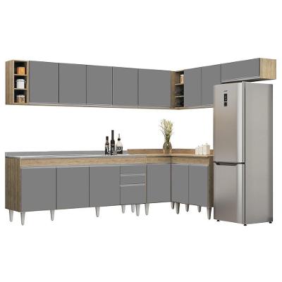 Armário De Cozinha Modulado De Canto 8 Peças Cp27 Com Pia Inox Castanho/cinza - Lumil