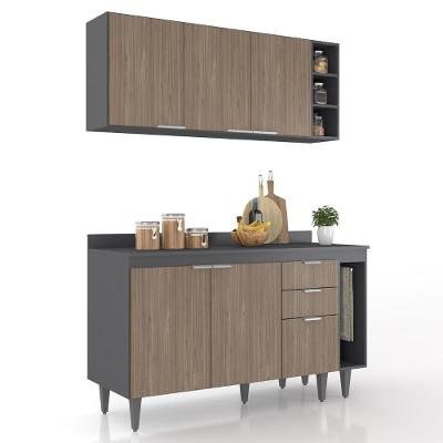 Armário De Cozinha Com Tampo Cp08 140cm Pérola Grafite/freijó Z34 - Mpozenato