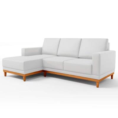 Sofá 3 Lugares 200cm Living Com Chaise Esquerdo Sala De Estar Kayrós D05 Sintético Branco - Mpozenato