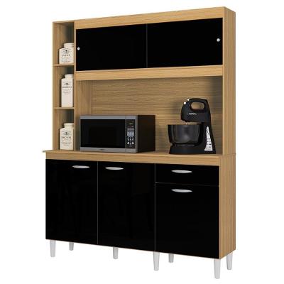 Armário De Cozinha Compacta 140cm Parisi P11 Damasco/preto - Mpozenato