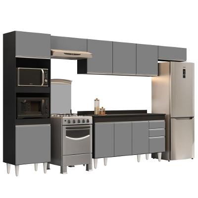 Armário De Cozinha Modulada 5 Peças Cp14 Balcão Com Tampo Preto/cinza - Lumil