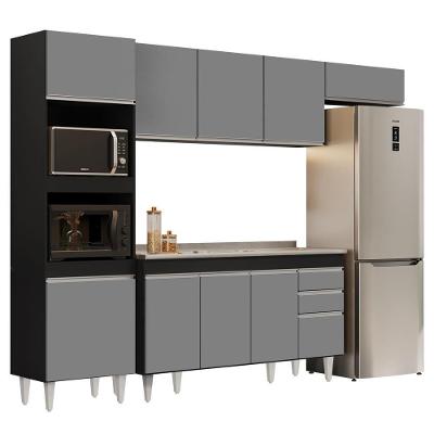 Armário De Cozinha Modulada 4 Peças Cp12 Balcão Com Pia Inox Preto/cinza - Lumil