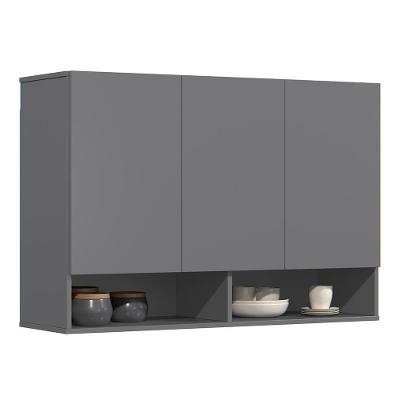 Armário De Cozinha Aéreo 3 Portas 2 Nichos 91cm Milão Cinza - Ej Móveis