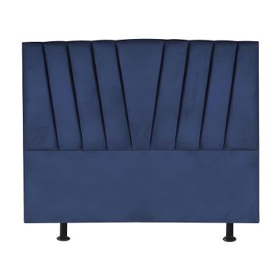 Cabeceira Estofada Cama Casal Queen Size 160 Cm Malu Veludo Azul Marinho