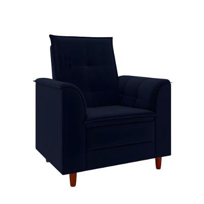 Poltrona Decorativa Estofada Confortável Sala Isis Veludo Azul Marinho