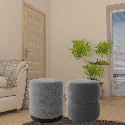 Kit 2 Puff Decorativo Estofado Para Sala De Estar Zara Linho Cinza