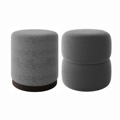 Kit 2 Puff Decorativo Estofado Para Sala De Estar Bali Linho Cinza