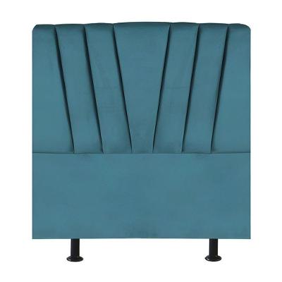 Cabeceira Estofada Cama Box Solteiro 90 Cm Malu Suede Azul Turquesa