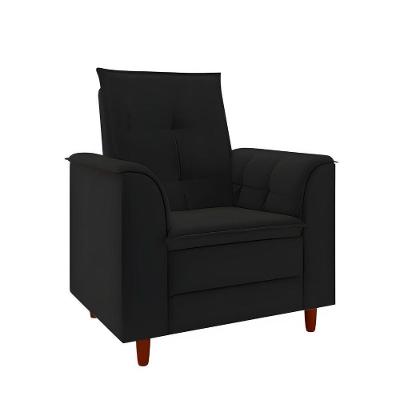 Poltrona Decorativa Estofada Confortável Sala Isis Suede Preto