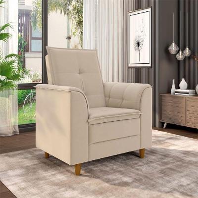 Poltrona Para Sala Confortável Decorativa Laura Suede Bege