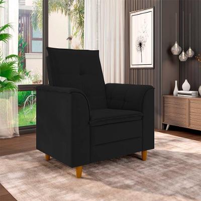 Poltrona Para Sala Confortável Decorativa Laura Suede Preto
