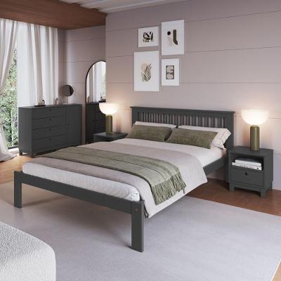 Cama De Casal De Madeira Maciça Para Colchão 138x188cm Multimóveis Cr35273 Charcoal