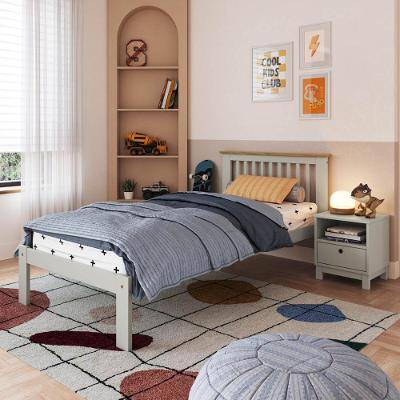 Cama De Solteiro De Madeira Maciça Para Colchão 88x188cm Multimóveis Verde Frost/oak CR35274