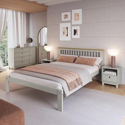 Cama De Casal De Madeira Maciça Para Colchão 138x188cm Multimóveis CR35273 Verde Frost/oak