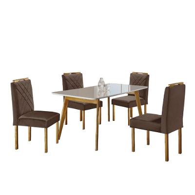 Conjunto Sala De Jantar Com 4 Lugares Slim Móveis Mundial Mel-off White-marrom