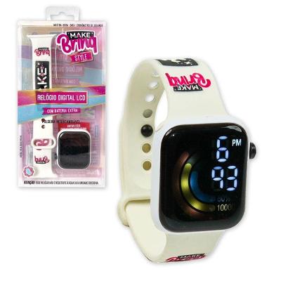 Relógio Digital Infantil Lcd Hora Cronômetro Troca Pulseira Branca