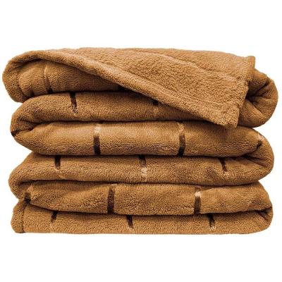 Cobertor Manta Fluffy Casal Queen 2,40m X 2,20m Listras Super Macio - Caramelo