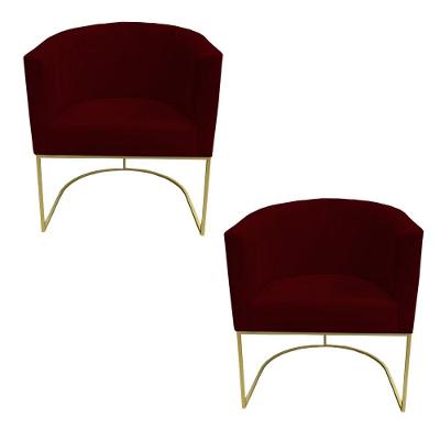 Kit 02 Poltronas Paola Base De Ferro Sued Marsala D'classe Decor