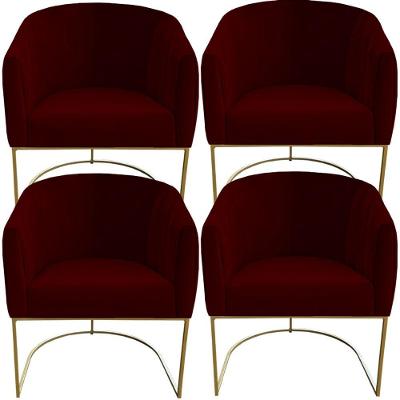 Kit 04 Poltrona Julia Com Base De Ferro Sala De Estar Escritório Recepção Clinica Suede Marsala D'classe Decor