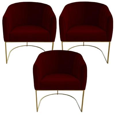 Kit 03 Poltrona Julia Com Base De Ferro Sala De Estar Escritório Recepção Clinica Suede Marsala D'classe Decor