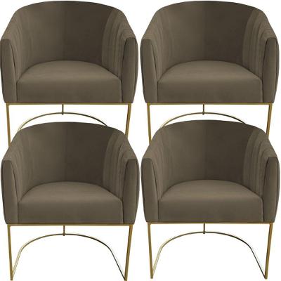Kit 04 Poltrona Julia Com Base De Ferro Sala De Estar Escritório Recepção Clinica Suede Marrom Rato D'classe Decor