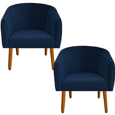 Kit 02 Poltrona Julia Decoração Salão Cadeira Escritório Recepção Estar Amamentação Suede Azul Marinho D'classe Decor