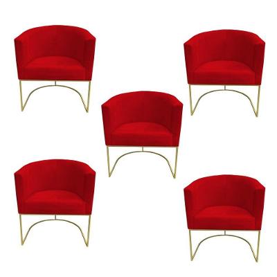 Kit 05 Poltronas Paola Base De Ferro Sued Vermelho D'classe Decor