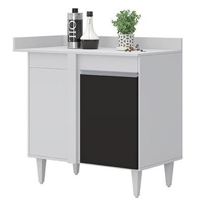 Balcão De Canto Reto Com Tampo 1 Porta Denver Branco-preto - Lumil