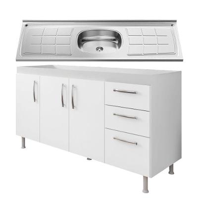 Balcão Gabinete Nathan E Pia Inox 160cm 3 Portas - Nathy Móveis Branco