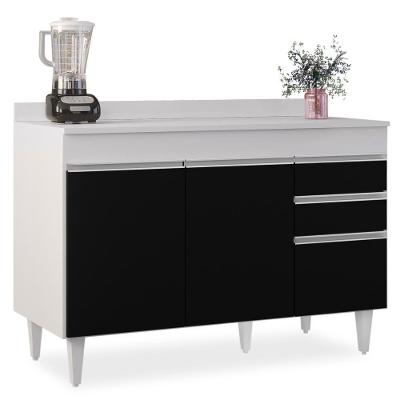 Balcão Gabinete Para Pia Com Tampo 120cm Michigan Branco-pto - Lumil