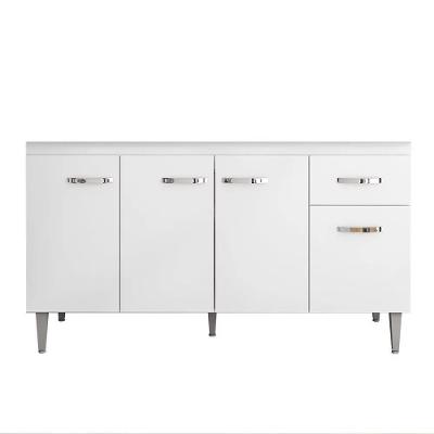 Balcão Gabinete Para Pia 150cm 4 Portas 1 Gaveta Gabriela Branco-preto Flex - Ajl Móveis