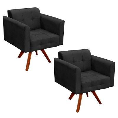 Kit 2 Poltronas Decorativas Base Madeira Giratória Ana Suede Preto - Ibiza