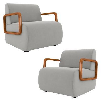 Poltrona Decorativa Orgânica Para Sala Kit 2 Belarus K04 Veludo Cinza - Mpozenato