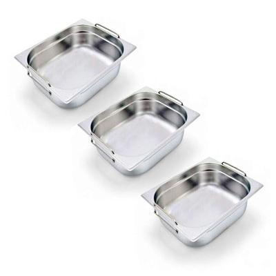 Kit 3 Cubas Gastronômica Inox Gn 1/2 150mm Com Alça Prateada