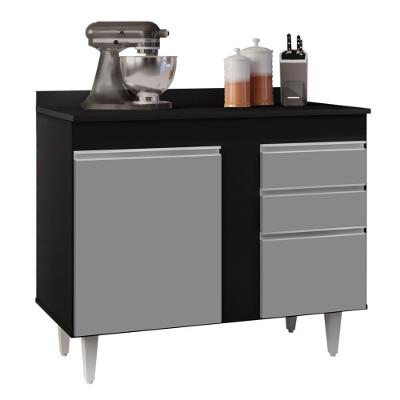Balcão Gabinete 100cm Com Tampo 2 Portas Luziania Preto-cinza - Lumil