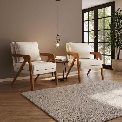 Kit 2 Poltrona Decorativa Moderna Para Sala Escritório Siena Linho Bege