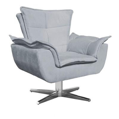 Poltrona Decorativa Sala De Estar Base Giratória Cromada Opla Suede Cinza - Ibiza