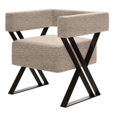 Poltrona Decorativa Mirela Pés De Metal Estilo Industrial Linho Bege