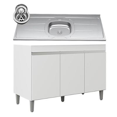 Balcão De Cozinha Com Pia Inox 120cm 3 Portas Manu Branco - Ajl Móveis