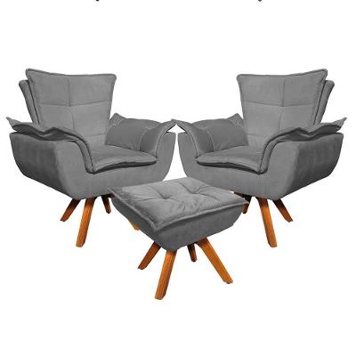 Kit 2 Poltronas Decorativas Base Giratória Giromad Com Puff Opla Suede Grafite - Ibiza