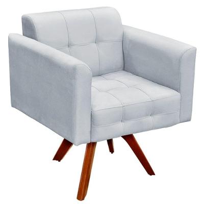 Poltrona Decorativa Base Madeira Giratória Ana Suede Cinza - Ibiza