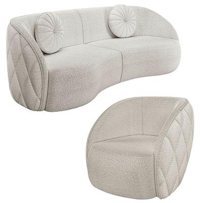 Sofá Decorativo 3 Lugares 240cm Com Almofadas E Poltrona Zion M22 Boucle Branco - Mpozenato